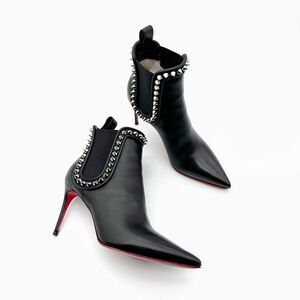 CHRISTIAN LOUBOUTIN Capaboot Black Spiked Chelsea Boot Size 38 Studded Stiletto